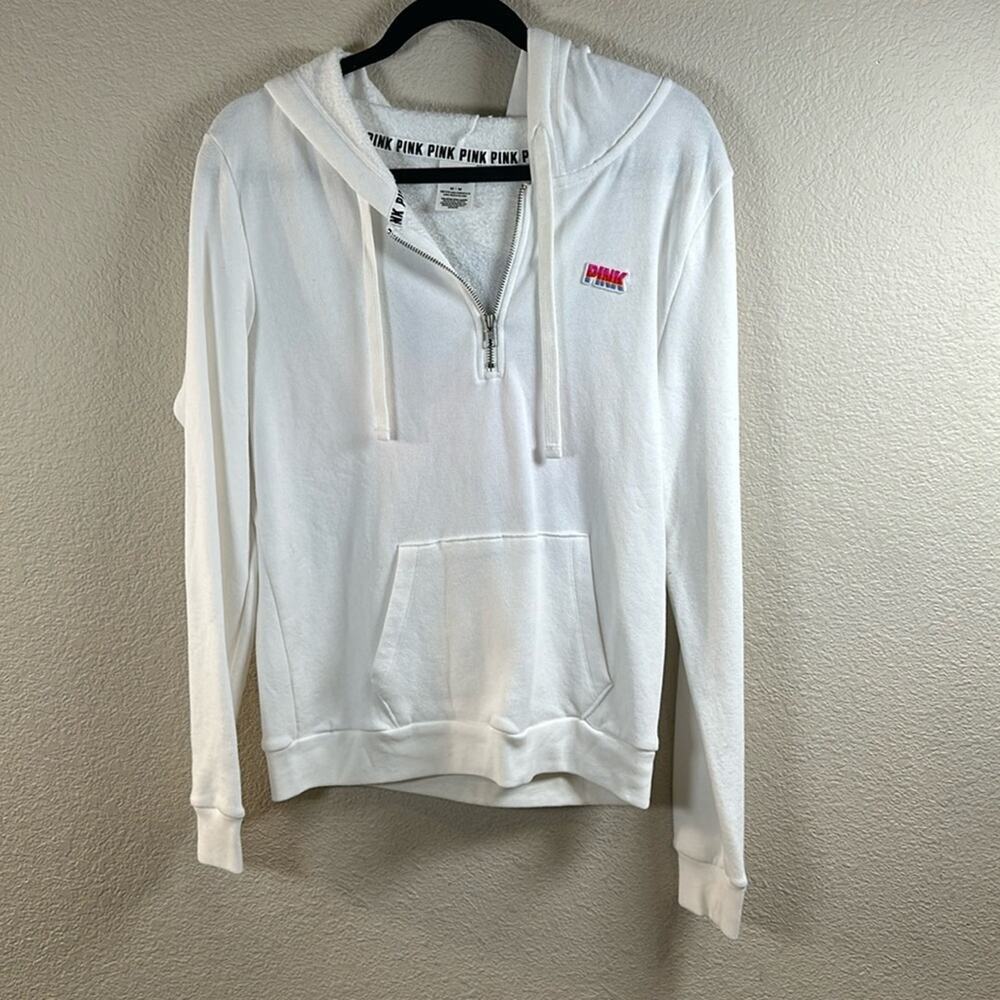 Victorias Secret Pink Womens White Long Sleeve Pullover Sweatshirt Hoodie